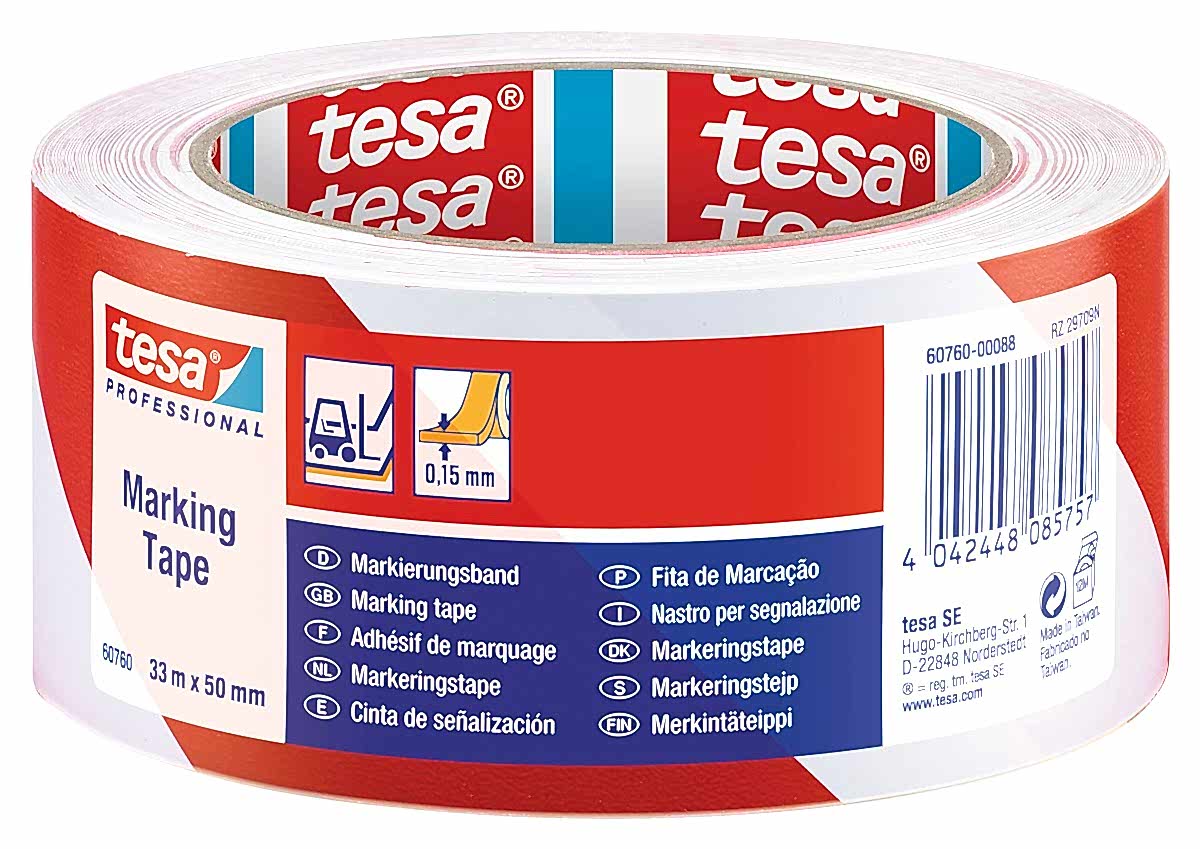 TESA 60760 YER ISARETLEME BANDI KIRMIZI BEYAZ 50MMX33M